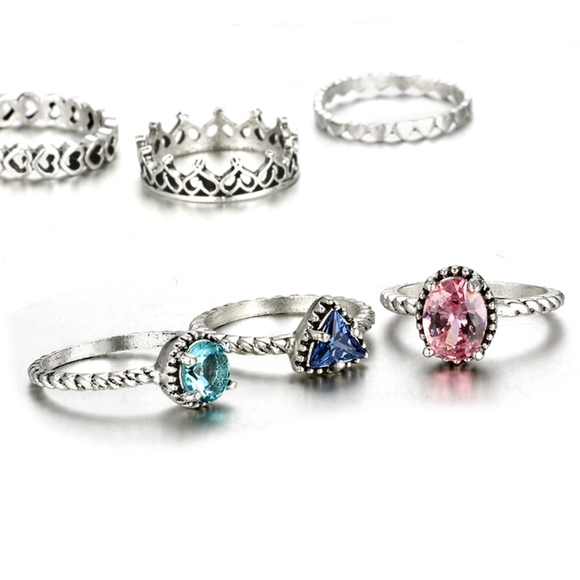 Heart Band Gemstone Silver Boho Gypsy Midi Rings - Picture 7 of 8